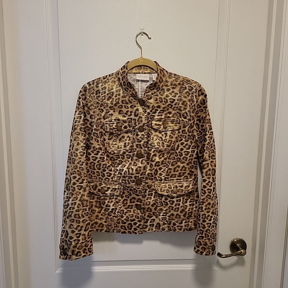 Brown and Tan Jean Jacket with Leopard Print
